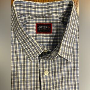 Untuckit Men’s Wrinkle Free Durif Button Down,large,tall slim,blue/navy & white